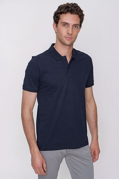 Morven Men's Navy Blue Basic Plain 100% Cotton Slim Fit Slim Fit Short Sleeve Polo Collar T-Shirt