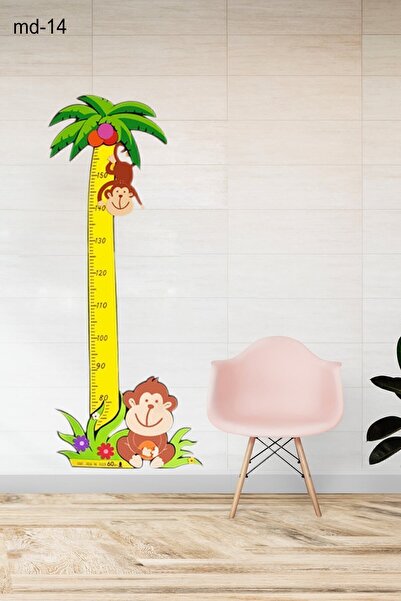 Bundeba Çocuk Odası Boy Ölçer Sticker Yapışkanlı Duvara Monte Küçük Maymun Bü...
