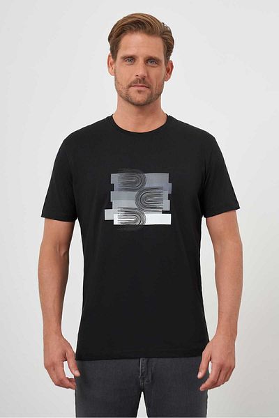Morven Men's Black Trend Single Jersey Printed Crew Neck Dynamic Fit T-Shirt
