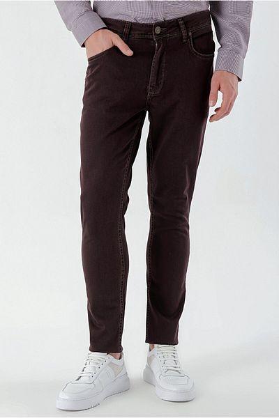 Morven Men's Burgundy Explorer Cotton 5 Pocket Slim Fit Trousers