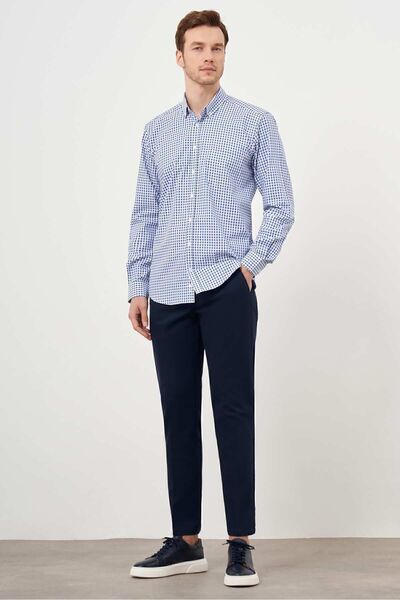 Morven Men's Blue Cotton Pocketed Plaid Button Collar Regular Fit Shirt