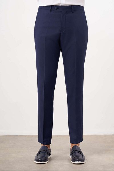 Morven Мъжки тъмносин панталон Polyviscon Classic Slim Fit - Едноцветен модел