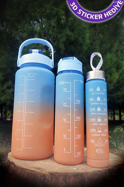 Bundera Motivational Set of 3 Water Bottle Water Bottle Water Bottle 2 Liter + 900ML+500ML Bpa Free Water Bottle