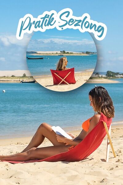 Bundera Pratik Şezlong Kırmızı Katlanabilir Bahçe Kamp Havuz Deniz Yatağı Min...