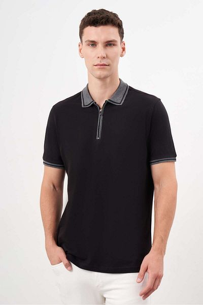 Morven Men's Black Trend Polo Neck Dynamic Fit T-Shirt