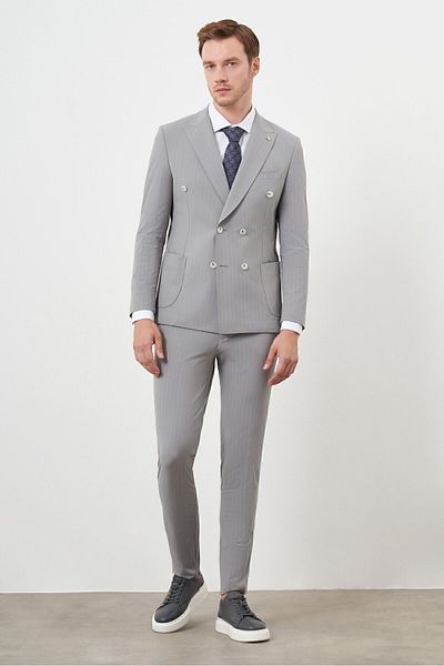 Morven Ανδρικό γκρι Slim Fit κοστούμι πολυαμίδιο - Διπλό μυτερό γιακά