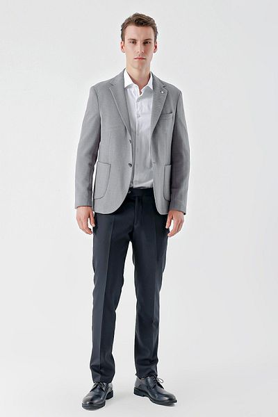 Morven Men's LIGHT GRAY Knitted Slim Fit Bag Pocket Mono Collar Sports Jacket