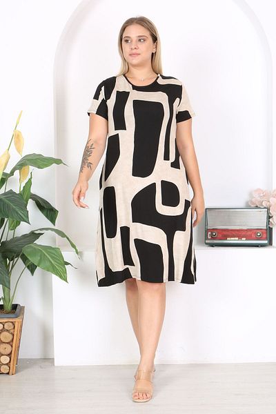 Madwilo Rochie Asimetrică Viscoză Negru Bej - Model de bază flexibil