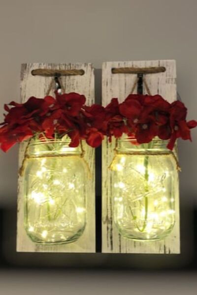 MAGICLEDCORNER Beyaz Aplik 2`Li Set Kırmızı Ortanca Çiçekli