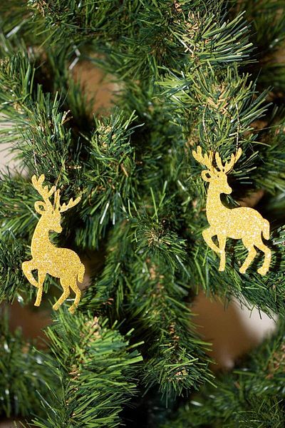 Kullan At Market Christmas Deer Gold Glittered Eva Tree and Gift Ornament 7x7cm Set of 6