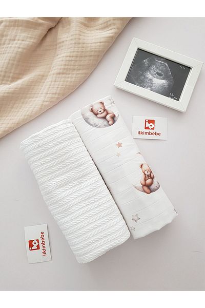 ilkimbebe Bear Muslin Pique 2-Piece Blanket - Sleeping