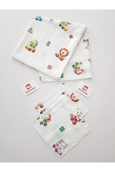 ilkimbebe Muslin Blanket - Animals Handkerchief Set with Car