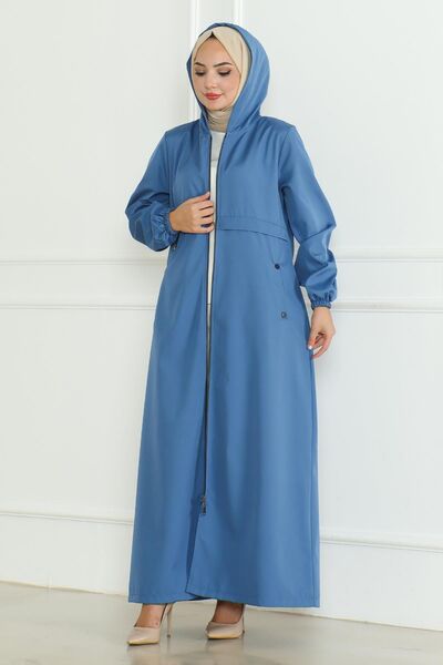Modamihram Armalı Fermuarlı Trençkot Mavi 19217