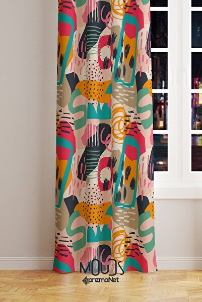 Moud's Artboard 1 Desenli Fon Perde Genç Odası Oturma Odası Süet Dijital Bask...