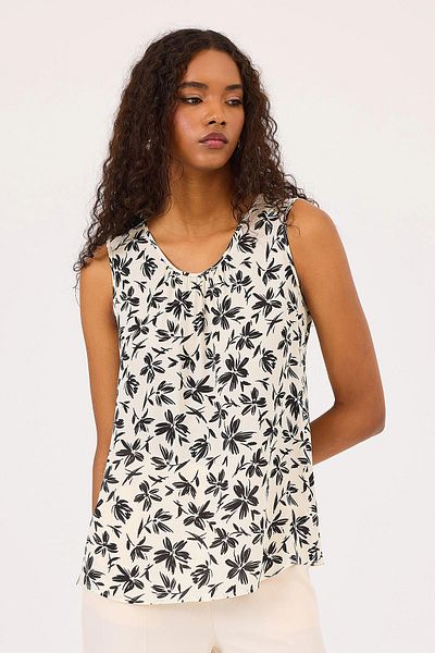 SEÇİL Ecru Colored Floral Patterned Seçil Women's Tank Top 0004