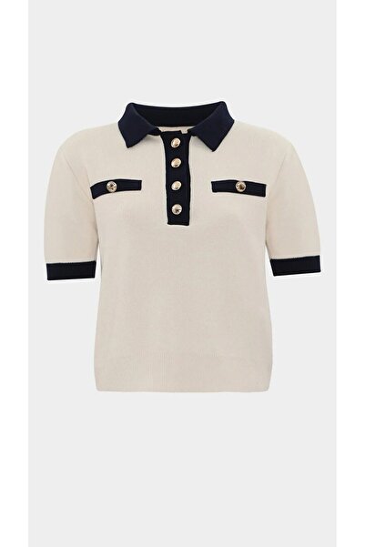 De Pose Γυναικείο πλεκτό με κοντό μανίκι εποχιακό πόλο λαιμόκοψη μπροστά με κουμπιά