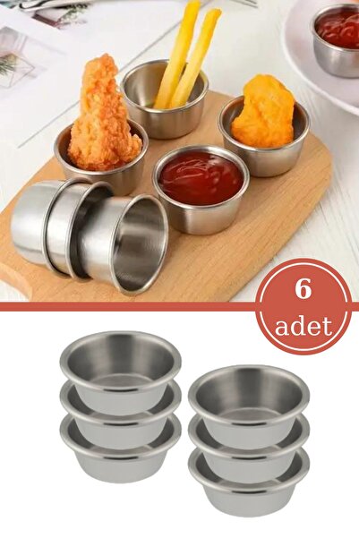 Evren 6 Adet Paslanmaz Çelik Sosluk, Burger Yanı Ketçap Mayonez Sosluk Baharatlık 6’lı Set (6x3 cm)