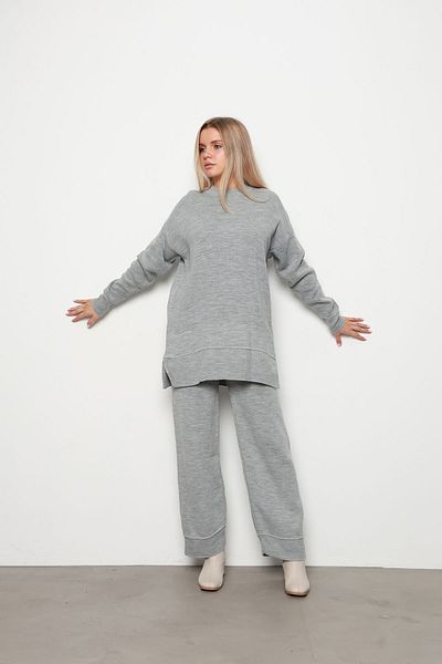 İKLİM LİFE Gray Double Knitwear Set - Collar and Skirt Detail
