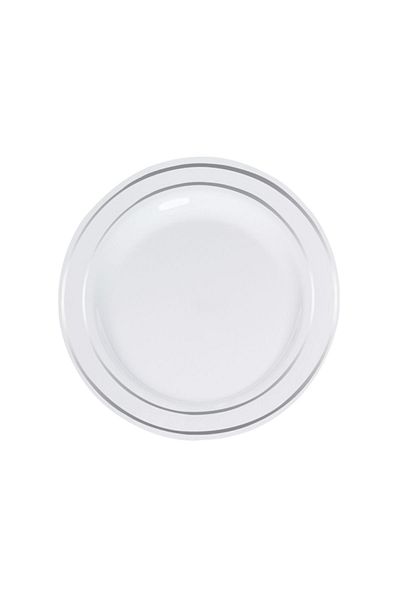 Kullan At Market White Silver Gilded Roll-up Plastic Plate - 19cm, 6 Pieces