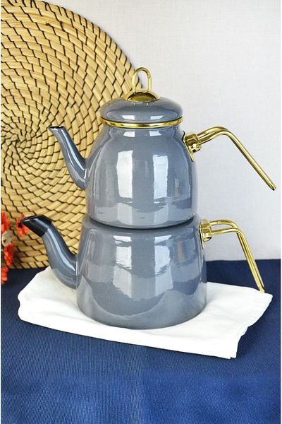 Bayev Elite Class 201297   - Gray Enamel Teapot, Stylish Handle Design