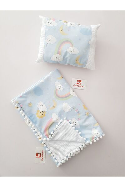 ilkimbebe Cloud and Rainbow Patterned Pique Blanket Pillow