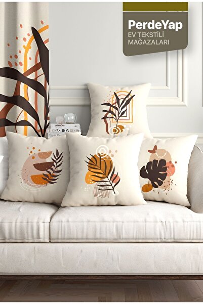 PerdeYap1980 Bohemian Wall Paintings Leaves με μοτίβο 4 τεμαχίων Ψηφιακή εμπρ...