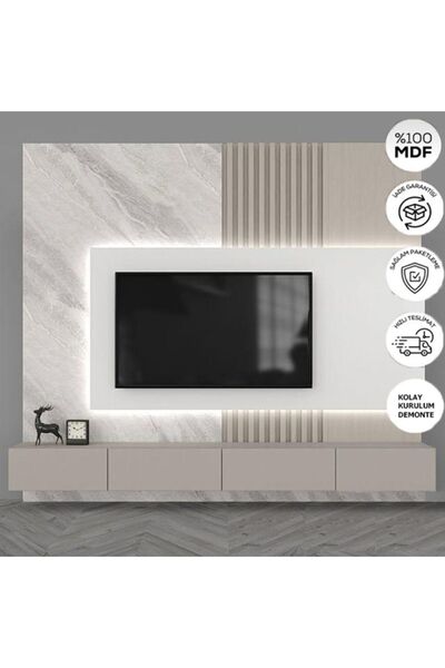 joy mob Joy Tv Ünitesi Tv Sehpası Alt Modül Kum Beji 240 Cm Mdf Joy Tv Ünitesi