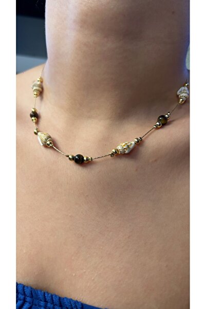 Gigi Deniz kabuklu kaplangözü taşlı kolye