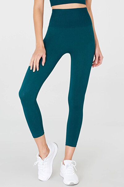 Jerf Luz Kemeri Rip Detaylı Yüksek Bel, Sıkılaştırıcı Tayt Yeşil