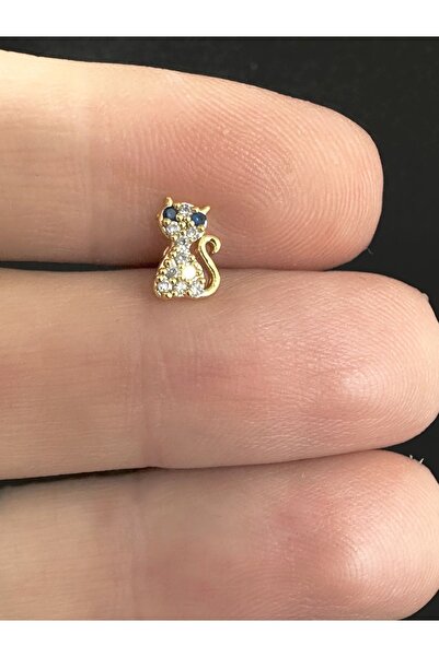 BY DİLEK ÇETİN ACCESSORY Çelik kedi figürlü kıkırdak helix tragus piercing (1...