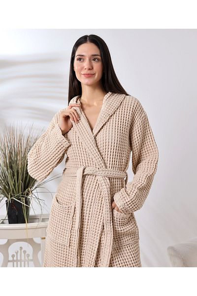 destinyhometex Mink Unisex Hooded 100% Organic Cotton Waffle Bathrobe