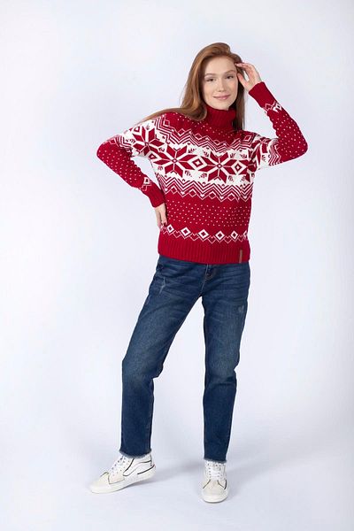 Lee Cooper Women's Red-White Snow Sweater and Sweater