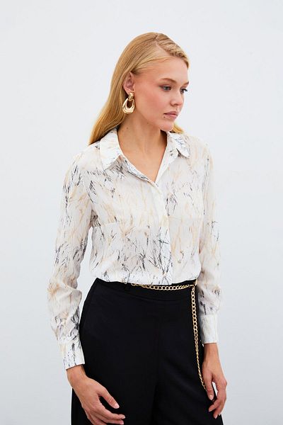 Sateen Cămașă cu modele strălucitoare ecru-aurie