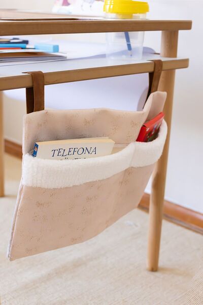 HAMUR Practical Hanging Organizer Baby Stroller Crib Edge Fluffy Organizer Solid Beige