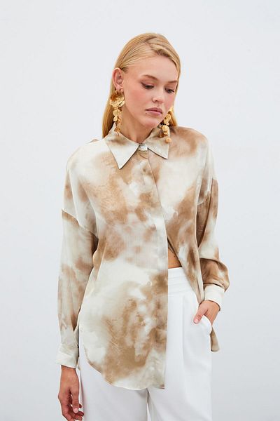 Sateen Casual Long Shirt - Khaki
