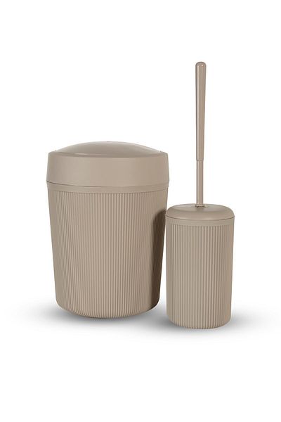 Rembox Σετ μπάνιου 2 - Κάδος απορριμμάτων 7 lt, ριγέ κάδος απορριμμάτων και σετ βούρτσας με πρακτικό καπάκι
