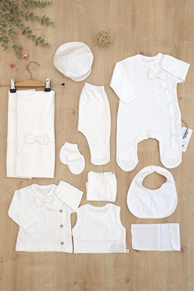 Sitilin طقم خروج طفل رضيع من القطن الطبيعي الأبيض - 10 قطع، فاخر STL6787