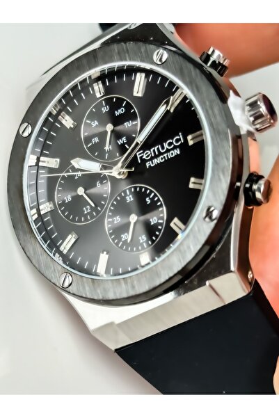 Ferrucci Siyah Spor Saat,takvimli,silikon Kordon ,su Geçirmez,garantili Erkek...