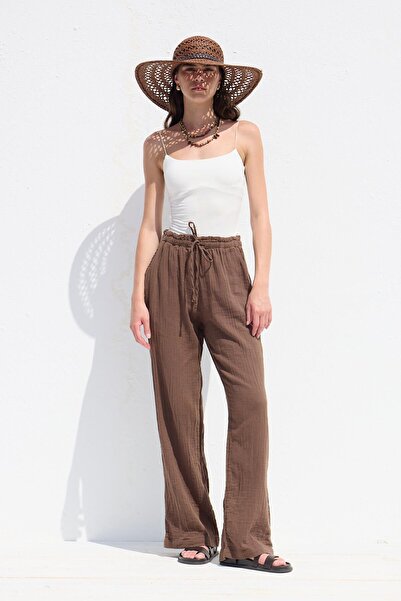 Manuka MÜSLİN RAHAT PANTOLON KAHVERENGİ