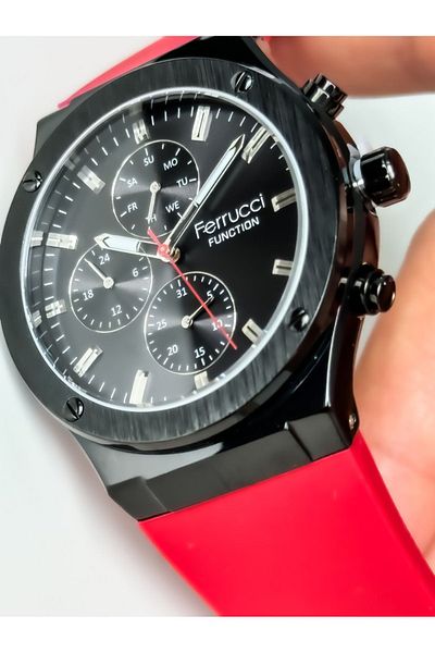 Ferrucci Functional Red Sports Watch Silicone Cord Waterproof Men's Wristwatch + Bracelet