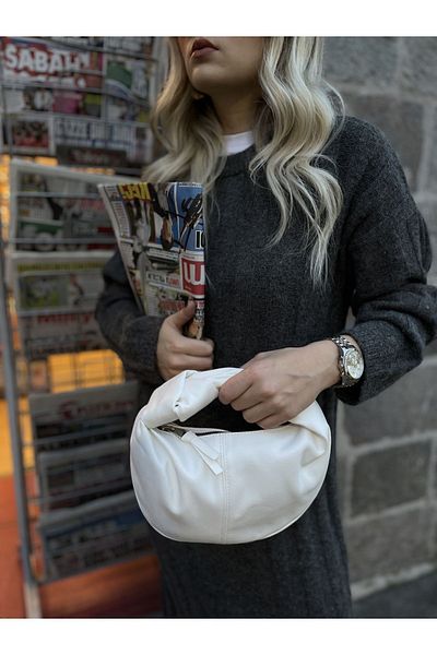 NİSSEA Mini geantă de mână albă cu noduri pentru femei