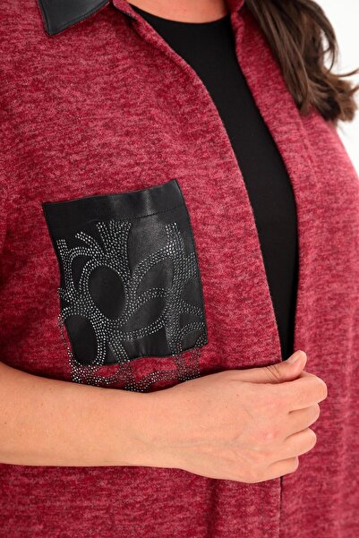 SERTUĞ Tren42plus Plus Size Stone Printed Claret Red Σετ δύο τεμαχίων