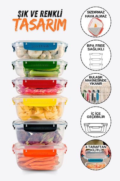 Manken İstanbul 6-Piece Storage Container 100% Airtight Locked Dishwasher Safe Leak-Proof 975 ml & 1400 ml
