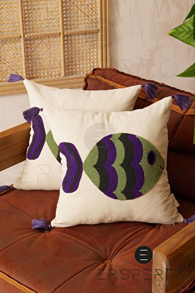 Ersperto سلسلة مارين - غطاء وسادة مطرز بنمط سفينة واحدة، مقاس 43 × 43 سم