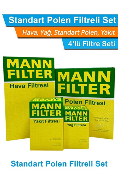 Mann-Filter Skoda Octavia 1.6 TDI Dizel MANN Filtre Bakım Seti 2010-2012 Hava+Yağ+Yakıt+Standart Polen