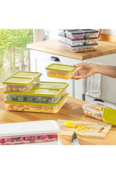 PANJI Green 22 Piece Storage Container - Microwave and Freezer Compatible, 6X2600Ml 8X1200Ml 8X500Ml