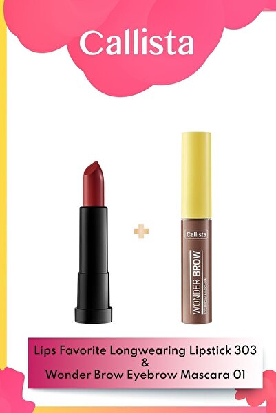 Callista Lips Favorite Longwearing Ruj 303 - Kırmızı & Wonder Brow Eyebrow Ka...