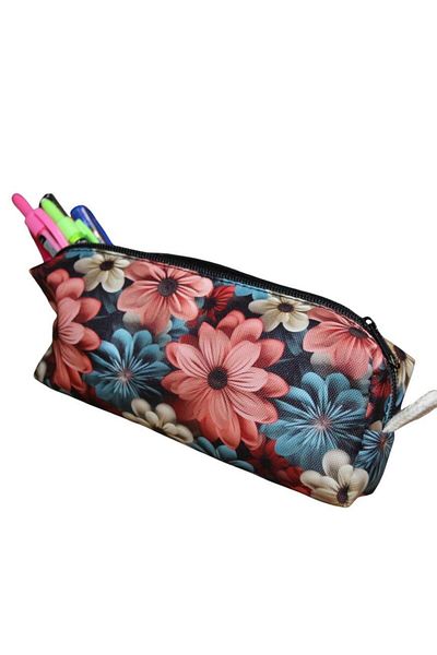 Nostaljik Lezzetler Sweet Flower Patterned Pen Holder - School and Makeup Bag Mod1