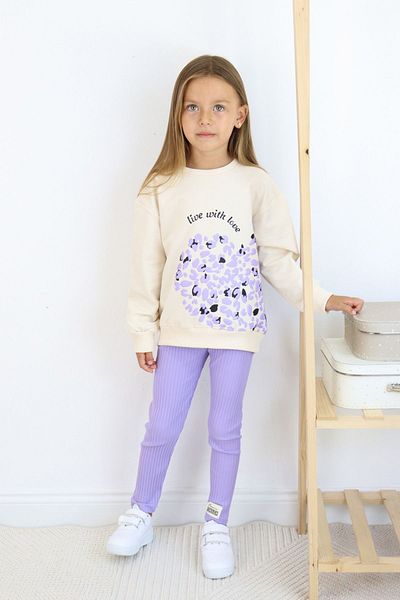 e-çocuk Girl's Top and Bottom Set Floral Printed Corded 6787