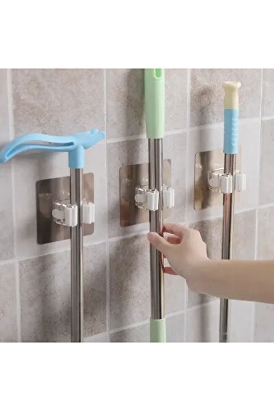 Home 2 Adet Paspas Mop Fırça Ve Süpürge Askısı Sap Tutucu Mutfak Banyo Yapışkanlı Duvara Monte Aparatı